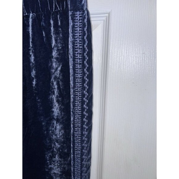 JW LOS ANGELES Johnny Was Blue Velvet Side Embroidered Jogger Pants Sz L - Picture 5 of 12